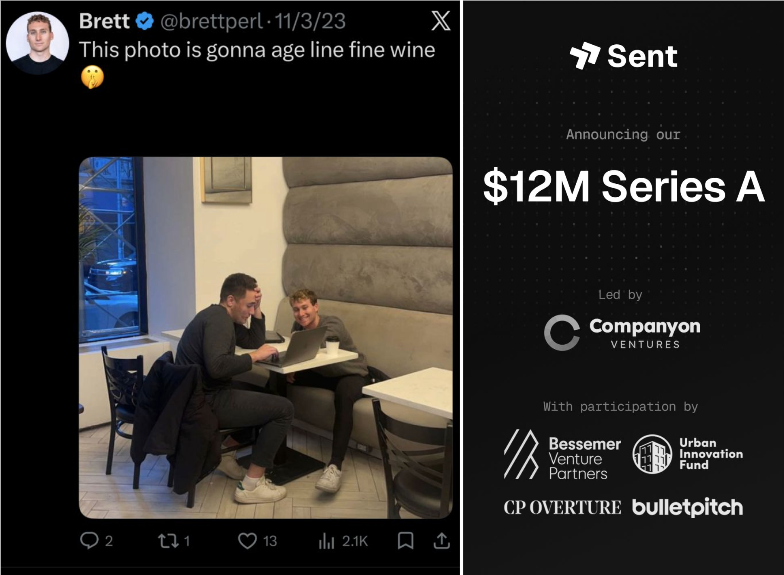 Sent Series A LinkedIn post